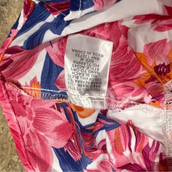 UMGEE PINK & ORANGE FLORAL ROMPER RUFFLE SHORT SLEEVE V-NECK DRAWSTRING WAIST - Picture 3 of 15